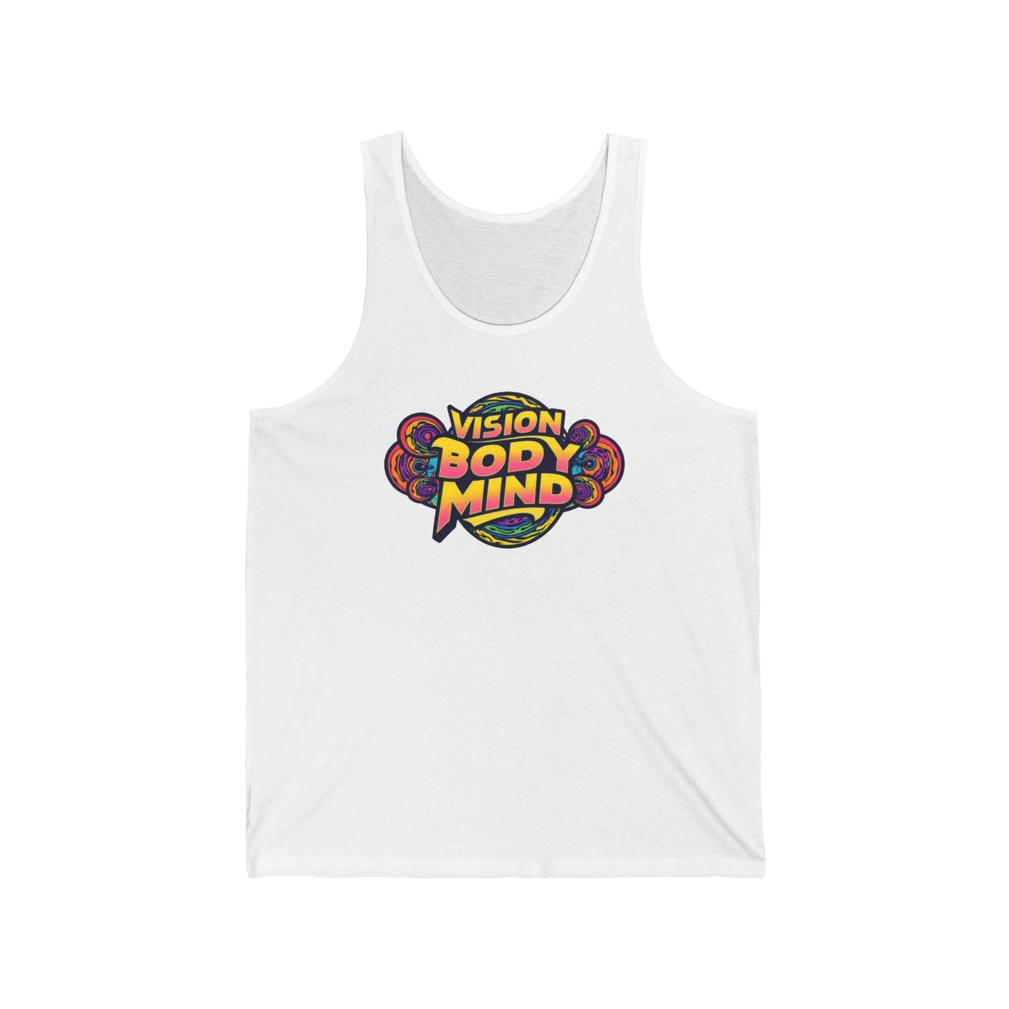 Vision Body Mind Unisex Jersey Tank - Vibrant Graphic Tank Top for Mindfulness and Wellness